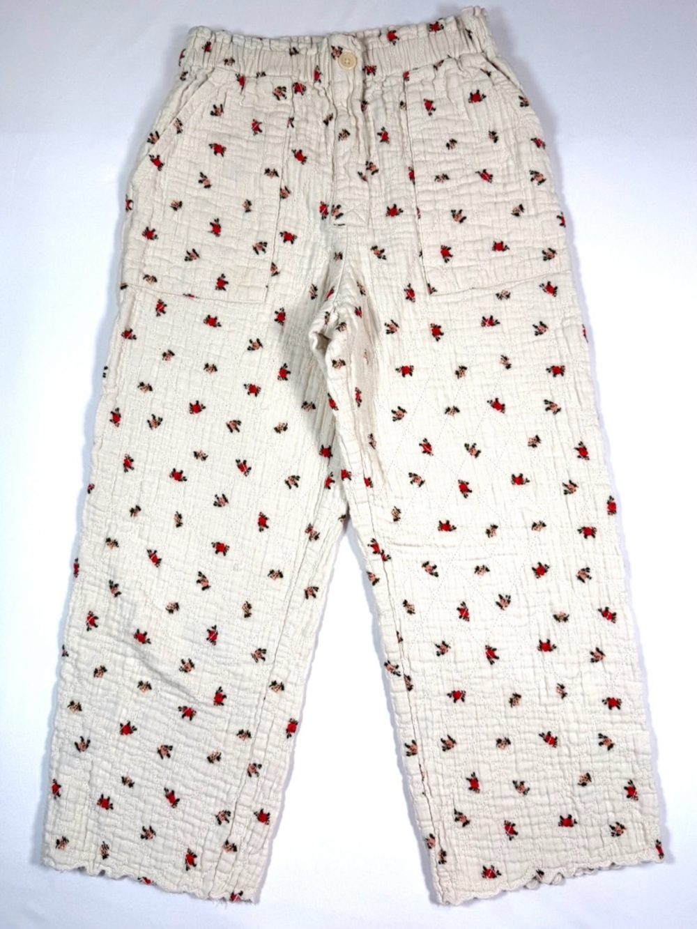 ZARA Girls' 100% Cotton Gauze Floral Trouser Pants Cottagecore Bohemian 11-12